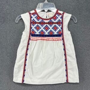 Crewcuts Blouse Kids 2 White Embroidered Boho Sleeveless Cotton Top